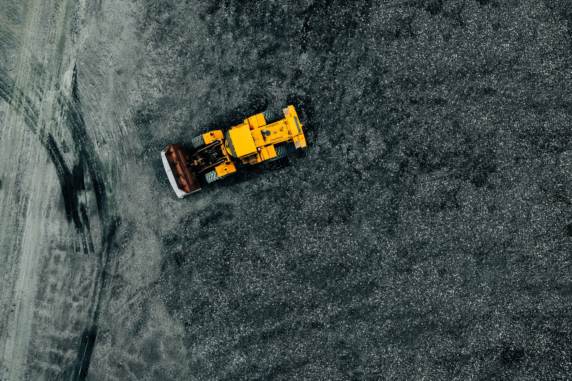 Aerial view of crushed stone quarry machine.